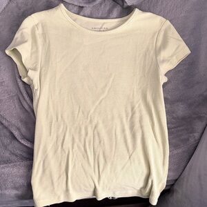 American Eagle Outfitters Cream Ribbed Short Sleeve Tee
